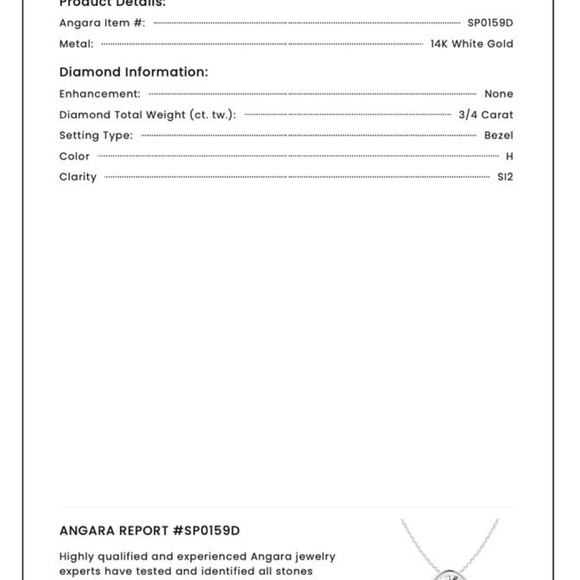 Angara Bezel-Set Round 3/4 Ct. Diamond Solitaire Pendant on 14K White Gold Chain - Picture 9 of 10